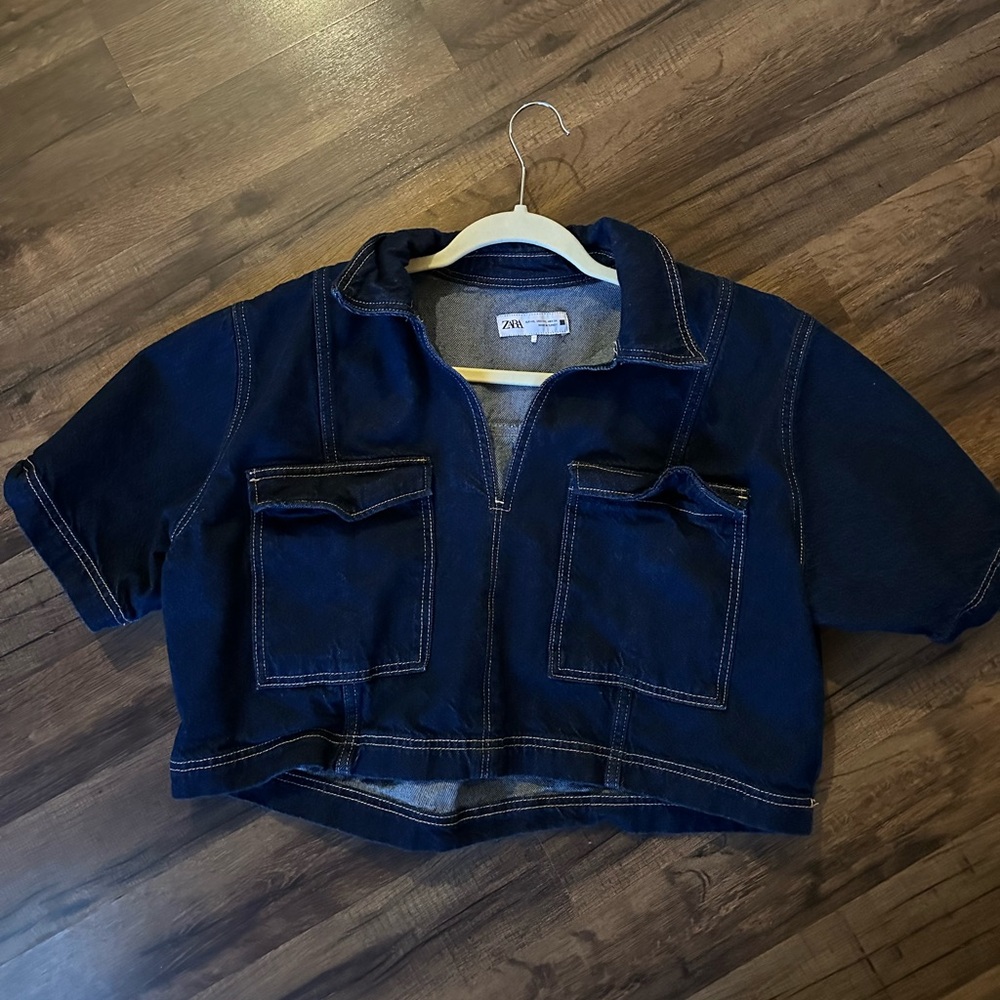 Zara Cropped Denim Shirt XXL